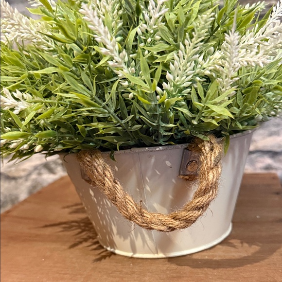 Rustic Cream Planter with Green Faux Foliage - Picture 6 of 8